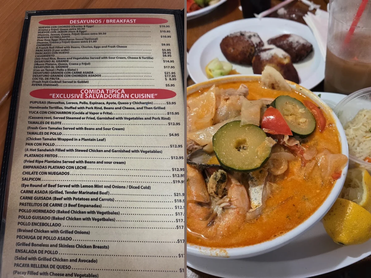 Shared plates and drinks on a restaurant table.