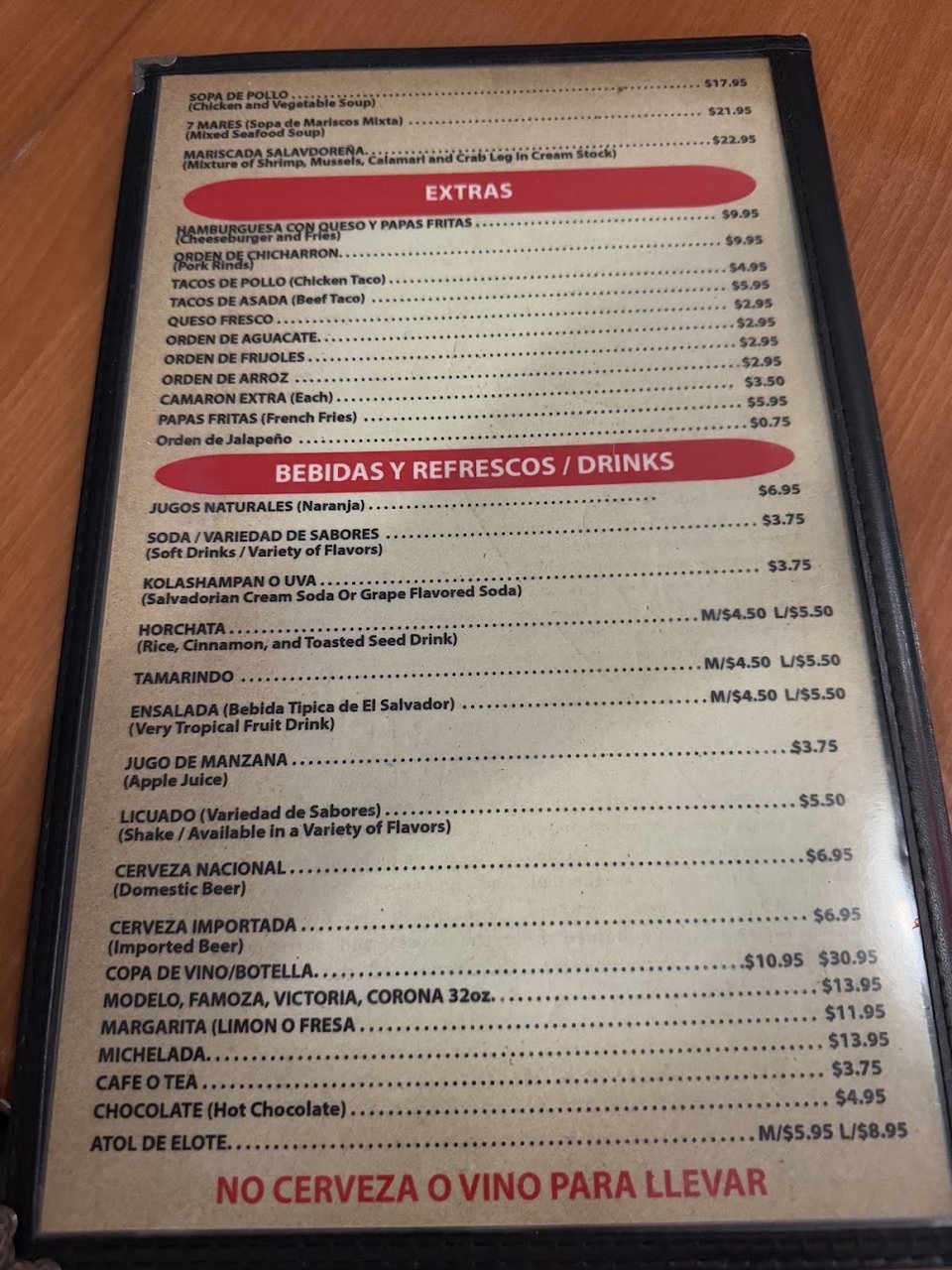 Menu page with breakfast, seafood, and soups.